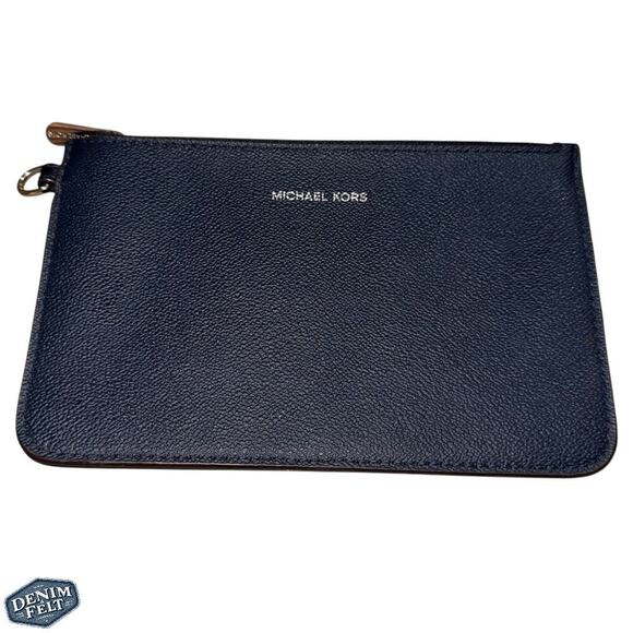 Michael Kors Navy Blue Jet Set Travel Leather Wristlet/Pouch/Clutch - Picture 1 of 10